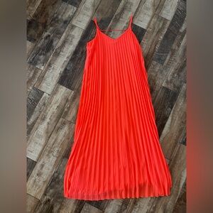 SKIES ARE BLUE Pleated NEON ORANGE MAXI DRESS SIZE LARGE